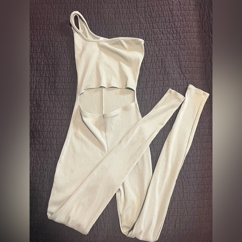 One-Shoulder Cutout Jumpsuit in Light Beige